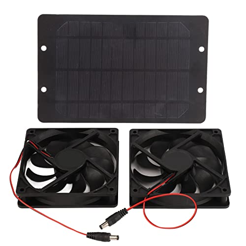 Mokernali Solarpanel-betriebener Doppelventilator, Langlebiger Kunststoff-Gewächshaus-Solarventilator, 10 W, 12 V, 2 A, Außen-Solarpanel-Abluftventilator Für Wohnmobil, Auto von Mokernali