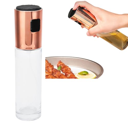 ölsprüher zum Kochen, Öl Sprühflasche 100 Ml, Olivenöl Sprüher Glas + ABS, Hochwertiger Ölsprüher, 4x4x18 cm, Transparente, Drucktyp, zum Einölen Beim Backen, Braten, Grillen und Kochen(Roségold) von Mokernali