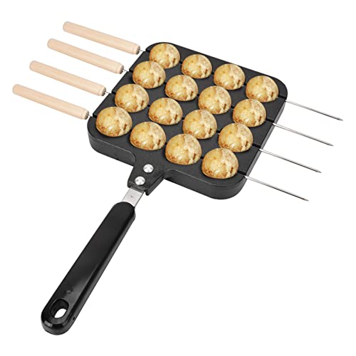 Takoyaki-pfanne, Takoyaki Pan Grill 16 Löcher, Takoyaki Grill Pfanne aus Aluminiumguss, 32,5×15,5cm, Antihaft-Takoyaki Grillpfanne mit 30,5cm 4 Backnadeln, zum Takoyaki, Runden Pfannkuchen von Mokernali