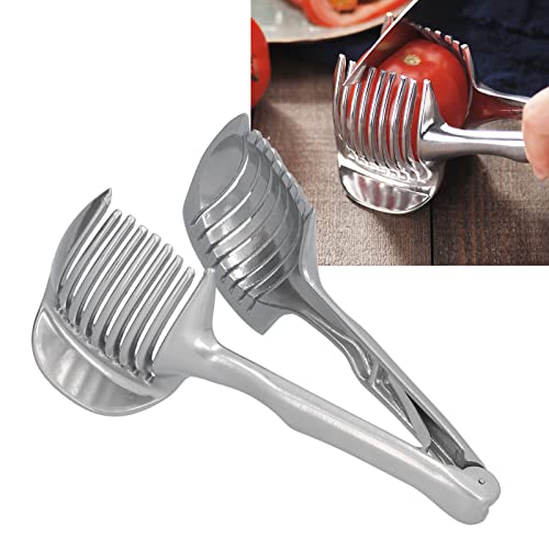 Zwiebelschneider, Vielzweckschneider Schneid Zange, Tomatenschneider Obst Gemüseschneider, Edelstahl Handgehaltene Zwiebelschneider Halter Küchenhelfer für Zitrone und Andere Runde Früchte Gemüse von Mokernali