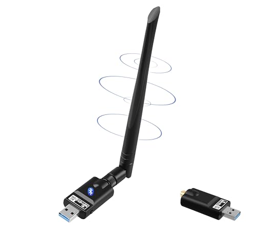 WiFi Dongle 1300Mbps, WiFi-Adapter mit Bluetooth 5.0 Sender Empfänger 802.11 AC Dualband 5GHz/2.4GHz schnell USB 3.0 mit hoher Verstärkung Antenne Adapter unterstützt Windows Mac Linux WiFi Dongle 1300Mbps, WiFi-Adapter mit Bluetooth 5.0 Sender Empfänger 802.11 AC Dualband 5GHz/2.4GHz schnell USB 3.0 mit hoher Verstärkung Antenne Adapter unterstützt Windows Mac Linux von Mokeum