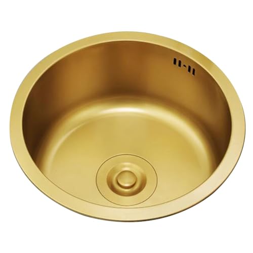 Küchenspülen Rundes Waschbecken Aus Goldfarbenem Edelstahl Bar-Balkon, Mini, Kleine Größe, Einzelschlitz Gemüsewaschbecken Unter Der Theke Spülbecken (Color : Gold, S : 28 * 28 * 20cm) von Mokid