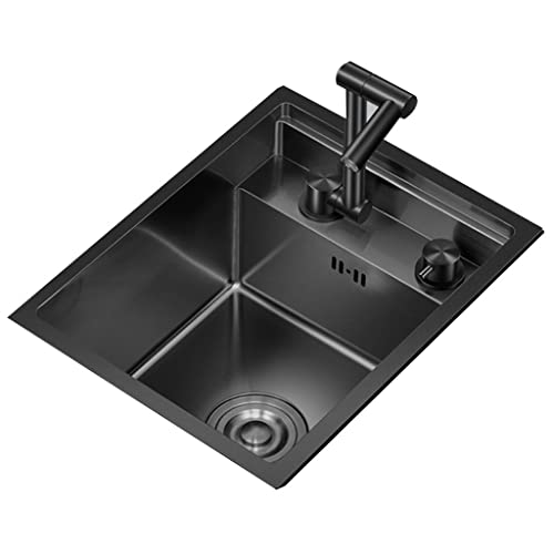 Küchenspülen Unsichtbare Spüle Aus Edelstahl Unterputzspüle Für Die Küche Mini-Schüssel Kleines Waschbecken Mit Deckel, Klappbarer Wasserhahn (Color : Nero, S : 35 * 45 * 23cm) von Mokid