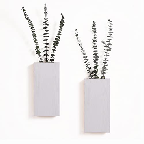 Mokof 2 Stück Holz-Wand-Pflanzgefäß für Zimmerpflanzen, künstlicher Pflanzenhalter, Wandbehang für grüne getrocknete Blumen, Wanddekoration für Wohnzimmer, Schlafzimmer (weiß) von Mokof