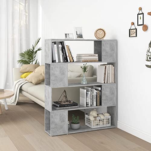 Mokuyary Bücherregal Raumteiler Betongrau 100x24x124 cm Bücherregal, Regal Standregal, Büroregal, freistehend, Dekoregal, zur Präsentation, modern, für Wohnzimmer, Schlafzimmer, Büro von Mokuyary