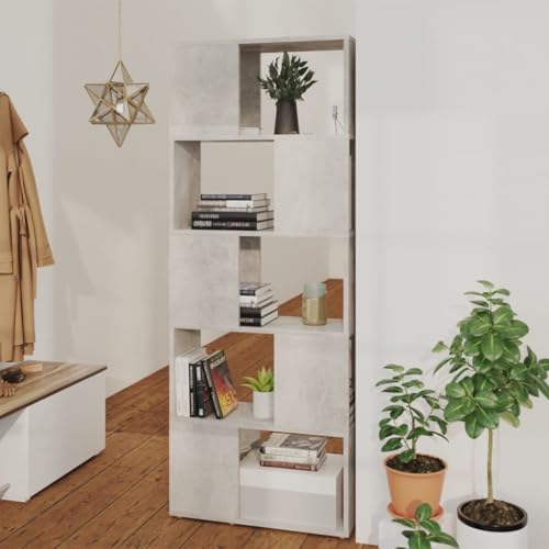 Mokuyary Bücherregal Raumteiler Betongrau 60x24x155 cm Bücherregal, Regal Standregal, Büroregal, freistehend, Dekoregal, zur Präsentation, modern, für Wohnzimmer, Schlafzimmer, Büro von Mokuyary