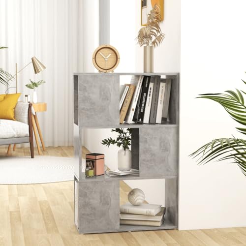 Mokuyary Bücherregal Raumteiler Betongrau 60x24x94 cm Holzwerkstoff Bücherregal, Regal Standregal, Büroregal, freistehend, Dekoregal, zur Präsentation, modern, für Wohnzimmer, Schlafzimmer, Büro von Mokuyary