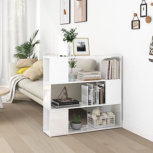 Mokuyary Bücherregal Raumteiler Hochglanz-Weiß 100x24x94 cm Bücherregal, Regal Standregal, Büroregal, freistehend, Dekoregal, zur Präsentation, modern, für Wohnzimmer, Schlafzimmer, Büro von Mokuyary