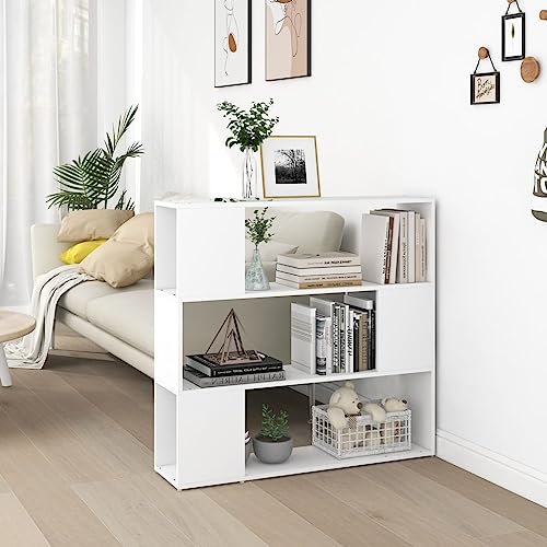 Mokuyary Bücherregal Raumteiler Weiß 100x24x94 cm Bücherregal, Regal Standregal, Büroregal, freistehend, Dekoregal, zur Präsentation, modern, für Wohnzimmer, Schlafzimmer, Büro von Mokuyary
