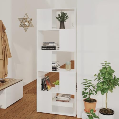 Mokuyary Bücherregal Raumteiler Weiß 60x24x155 Holzwerkstoff Bücherregal, Regal Standregal, Büroregal, freistehend, Dekoregal, zur Präsentation, modern, für Wohnzimmer, Schlafzimmer, Büro von Mokuyary