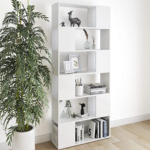 Mokuyary Bücherregal Raumteiler Weiß 80x24x186 cm Holzwerkstoff Bücherregal, Regal Standregal, Büroregal, freistehend, Dekoregal, zur Präsentation, modern, für Wohnzimmer, Schlafzimmer, Büro von Mokuyary