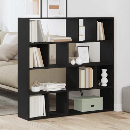 Mokuyary Bücherschrank/Raumteiler Eiche schwarz 105x24x102 cm Paravent Raumteiler Innen Sichtschutz Trennwand Umkleide Sichtschutz von Mokuyary
