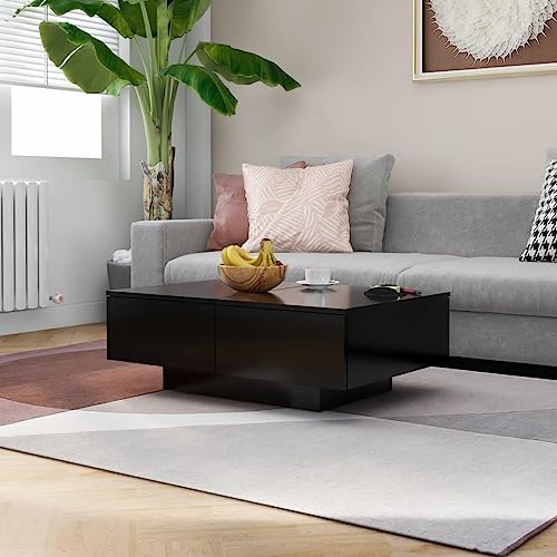 Mokuyary Couchtisch Schwarz 90x60x31 cm Holzwerkstoff Couchtisch Holz Für Wohnzimmer, Schlafzimmer Schrank, Minimalistisch Modernes Design von Mokuyary