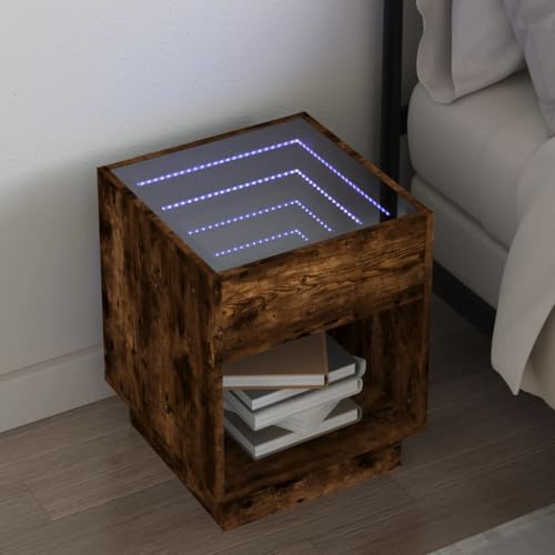 Mokuyary Nachttisch, Schlafzimmer, mit LED-Lichtern, Beistelltisch, Nachttisch, mit Infinity-LED, Braun, Eiche, 40 x 40 x 50 cm Mokuyary Nachttisch, Schlafzimmer, mit LED-Lichtern, Beistelltisch, Nachttisch, mit Infinity-LED, Braun, Eiche, 40 x 40 x 50 cm von Mokuyary
