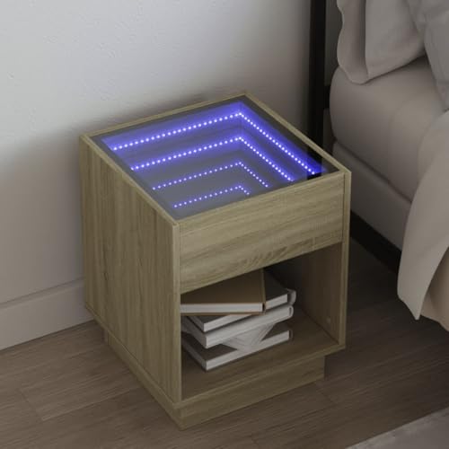 Mokuyary Nachttisch, Schlafzimmer, mit LED-Lichtern, Beistelltisch, Nachttisch, mit Infinity-LED, Sonoma-Eiche, 40 x 40 x 50 cm von Mokuyary