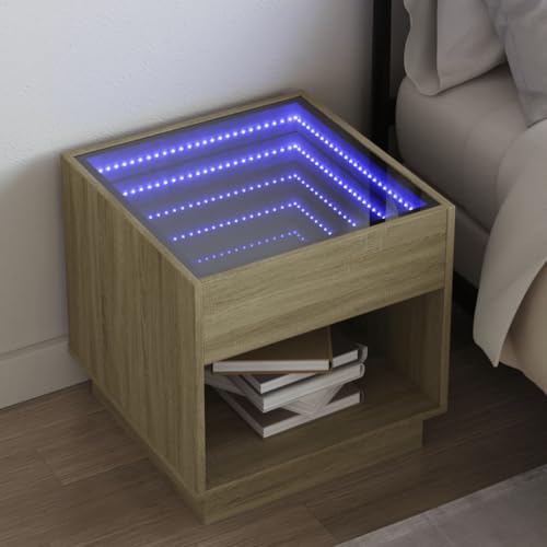 Mokuyary Nachttisch, Schlafzimmer, mit LED-Lichtern, Beistelltisch, Nachttisch, mit Infinity-LED, Sonoma-Eiche, 50 x 50 x 50 cm Mokuyary Nachttisch, Schlafzimmer, mit LED-Lichtern, Beistelltisch, Nachttisch, mit Infinity-LED, Sonoma-Eiche, 50 x 50 x 50 cm von Mokuyary
