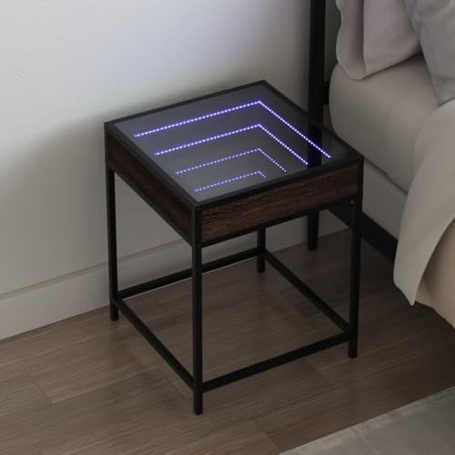 Mokuyary Nachttisch, Schlafzimmer, mit LED-Lichtern, Nachttisch, Nachttisch, Beistelltisch, Nachttisch, mit Infinity-LED, Braun, Eiche, 40 x 40 x 51 cm von Mokuyary