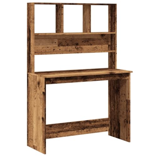 Mokuyary Schreibtisch mit Regal Altholz-Optik 102x45x148cm HolzwerkstoffSchreibtisch, Bürotisch Computertisch Klein Arbeitstisch Büro PC-Tisch Kinderschreibtisch Schreibtisch mit Regal von Mokuyary