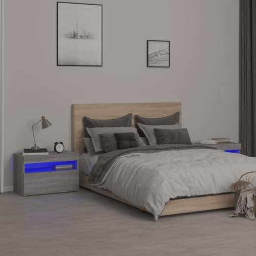 Mokuyary Set mit 2 Nachttischen mit LED-Lichtern, USB-Anschlüssen, Nachttisch, modernes Design, Nachttische mit LED-Lichtern, 2 Stück, Sonoma-Grau, 60 x 35 x 40 cm Mokuyary Set mit 2 Nachttischen mit LED-Lichtern, USB-Anschlüssen, Nachttisch, modernes Design, Nachttische mit LED-Lichtern, 2 Stück, Sonoma-Grau, 60 x 35 x 40 cm von Mokuyary