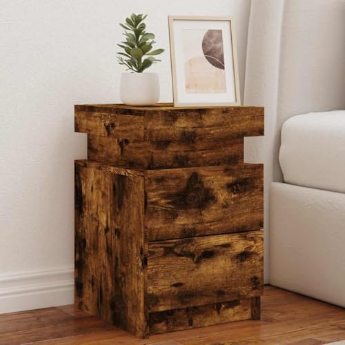 Mokuyary Set mit 2 Nachttischen mit LED-Lichtern, USB-Anschlüssen, Nachttisch, modernes Design, Nachttische mit LED-Lichtern, 2 Stück, rauchige Eiche, 35 x 39 x 55 cm Mokuyary Set mit 2 Nachttischen mit LED-Lichtern, USB-Anschlüssen, Nachttisch, modernes Design, Nachttische mit LED-Lichtern, 2 Stück, rauchige Eiche, 35 x 39 x 55 cm von Mokuyary