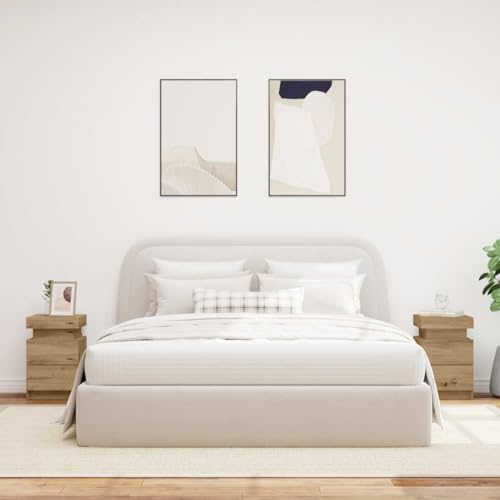 Mokuyary Set mit 2 Nachttischen mit LED-Lichtern, USB-Anschlüssen, Nachttisch, modernes Design, mit LED, 2 Stück, Eichenholz, 35 x 39 x 55 cm Mokuyary Set mit 2 Nachttischen mit LED-Lichtern, USB-Anschlüssen, Nachttisch, modernes Design, mit LED, 2 Stück, Eichenholz, 35 x 39 x 55 cm von Mokuyary