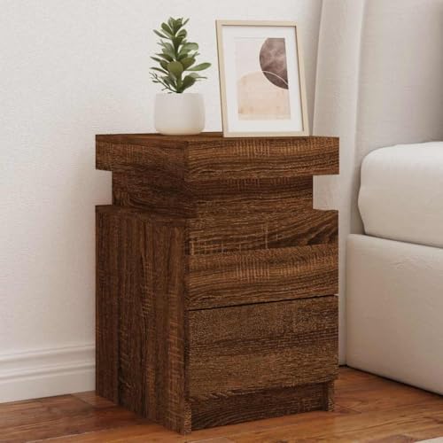 Mokuyary Set mit 2 Nachttischen mit LED-Lichtern, USB-Anschlüssen, Nachttisch, modernes Design, mit LED-Lichtern, 2 Stück, Eiche, braun, 35 x 39 x 55 cm Mokuyary Set mit 2 Nachttischen mit LED-Lichtern, USB-Anschlüssen, Nachttisch, modernes Design, mit LED-Lichtern, 2 Stück, Eiche, braun, 35 x 39 x 55 cm von Mokuyary
