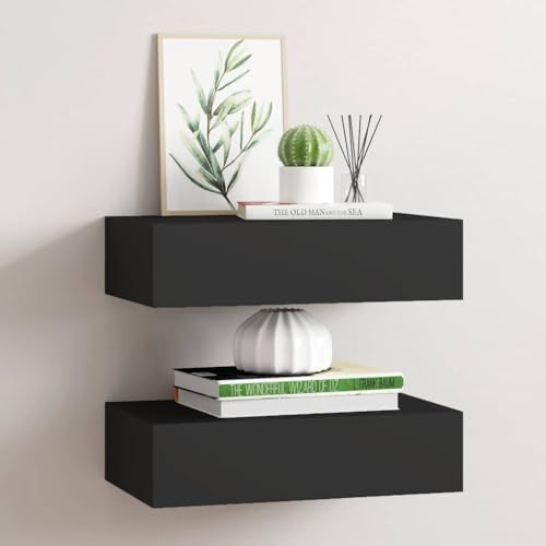 Mokuyary Wandregale mit Schubladen 2 STK. Schwarz 40x23,5x10 cm MDF Wandregal,Schweberegal Wandregal Modernes Regal Wand für Flur,Wohnzimmer,Schlafzimmer von Mokuyary
