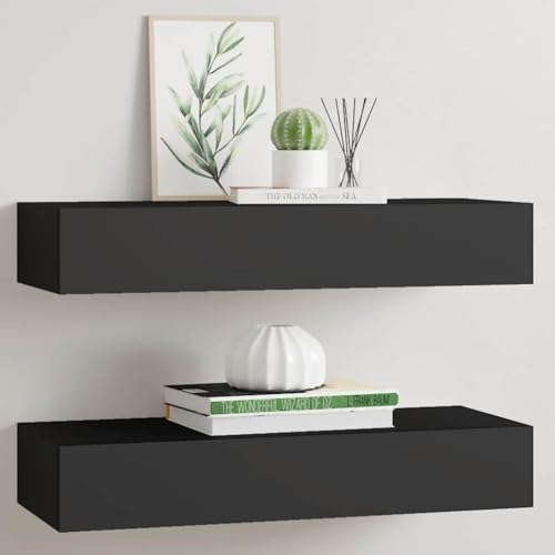Mokuyary Wandregale mit Schubladen 2 STK. Schwarz 60x23,5x10 cm MDF Wandregal,Schweberegal Wandregal Modernes Regal Wand für Flur,Wohnzimmer,Schlafzimmer von Mokuyary