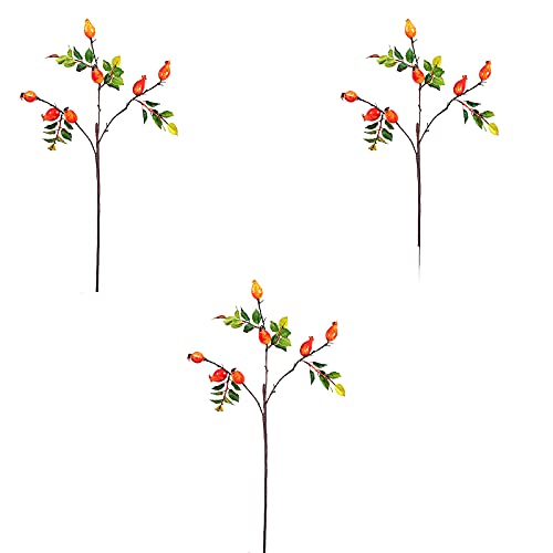 Mokyler Künstlicher Obstzweig, 3 Stück künstliche Hagebuttenzweige, üppige orangefarbene Hagebuttenzweige, grüne Stiele für Vase, Tisch, Party-Dekoration (55,9 cm) von Mokyler