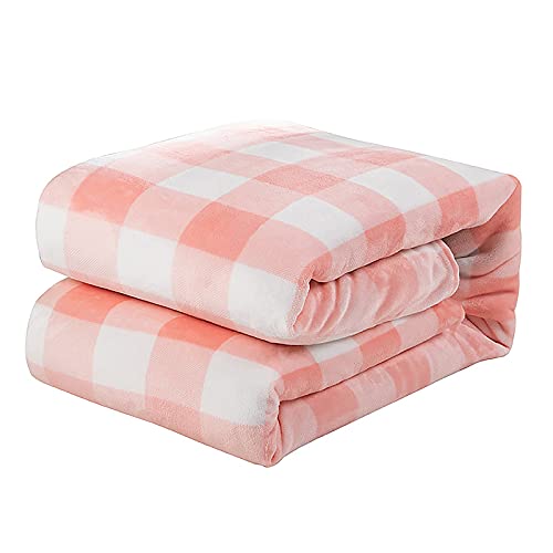 Mokyler Plaid Flanell-Fleecedecke, Flanelldecke, Nickerchendecke, rosa weiß kariert, Flanell-Fleecedecke, Polyesterfaser, Flanell, Reiseüberwurf, Geschenk für Couch von Mokyler