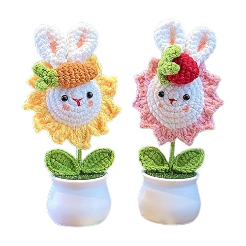 Mokylor 2 Stück Handgemachter Häkel Hase Topf, 6,7 in Ostern Gestrickte Häschen Blumen mit Karotte Im Topf Häkel Bonsai für Auto Armaturen Brett Heim Küche Rustikales von Mokylor