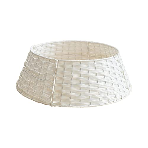 Mokylor Bauernhaus-Weihnachtsbaumkragen, Abnehmbarer PE-Rattan-Weihnachtsbaumrock, Alternativer Baumrock, Weihnachtsbaumringe, Handgefertigte Künstliche Rattan-Weihnachtsständer(weiß, L) von Mokylor