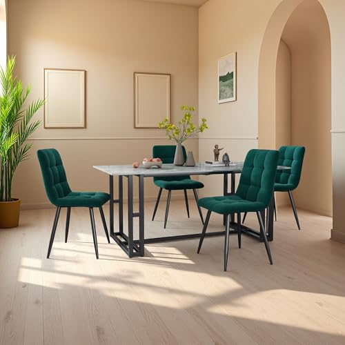 Mokylor Set mit 4 gepolsterten Esszimmerstühlen mit hoher Rückenlehne, mit Metallbasis, Moderne Haus, Küche, gepolsterte Stühle für Esszimmer Wohnzimmer und Rezeption, Samt (Grün, 44 x 41 x 86 cm) von Mokylor