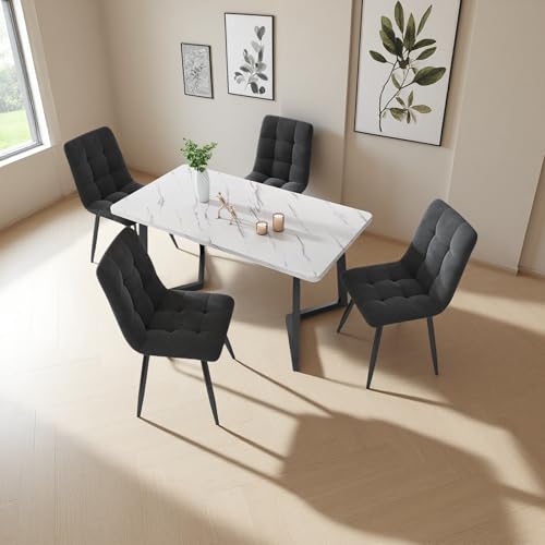 Mokylor Set mit 4 gepolsterten Esszimmerstühlen mit hoher Rückenlehne, mit Metallbasis, Moderne Haus, gepolsterte Küchenstühle für Esszimmer Wohnzimmer und Rezeption, Samt (Grau, 44 x 41 x 86 cm) von Mokylor