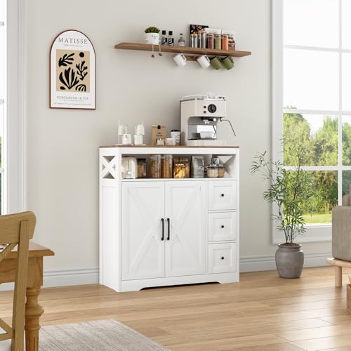 Mokylor Sideboard Küchenschrank,Küchenbuffet mit 3 Schubladen und 2 Türen,Buffetschrank mit Arbeitsplatte,Verstellbare Ablage,Buffetschrank für Küche Wohnzimmer Esszimmer,100x40x105cm (Weiß-B) von Mokylor
