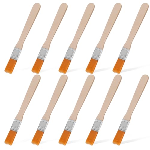 Molain 10pcs Kleine Pinsel, Flache Pinsel mit Holzgriff Kleiner Nylon Pinsel, Lackierpinsel für Heimwerker Kunst Dekorieren Aquarell Öl Gouache Holzfarbe Zeichnen sauberer Staub Klebewerkzeuge(1.2cm) von Molain