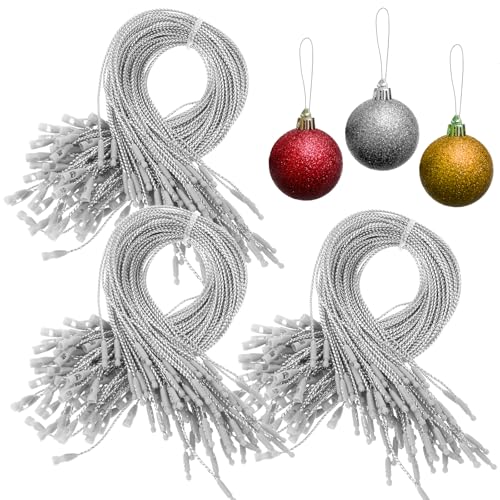 Molain 300 stück Weihnachten Ornament Haken, Ornament Aufhänger mit Snap Ornament String für Weihnachtsbaum Urlaub Partei hängende Dekorationen Seile vorgeschnitten Ribbon Haken einfach(Silber) von Molain