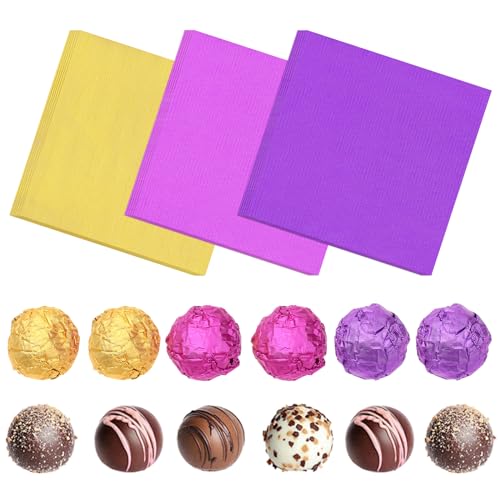 Molain 300pcs Folie Papier Wrapper Bonbonpapier, Candy Wrapper, Goldfolie Papier 8x8cm Schokolade Alufolie Verpackung Tüten Für Diy Selbstgemachte Süßigkeiten Schokoladenverpack(gold+violett+rosarot) von Molain