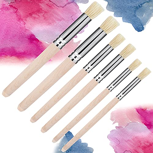 Molain 6Pcs Holzschablonenpinsel, Pinselset für Acrylmalerei, Kunstpinsel, Bastelpinsel, Malpinsel-Set für DIY Basteln Kartenherstellung Acrylöl Aquarell Malzubehör (3 Größen), Holzfarbe,silber,braun von Molain