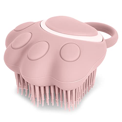 Molain Hund Katze Badebürste Kamm Silikonkautschuk Hundepflegebürste Silikon Welpenmassagebürste Haar Fellpflege Reinigungsbürste Weicher Shampoospender (rosa Pfotenform) von Molain