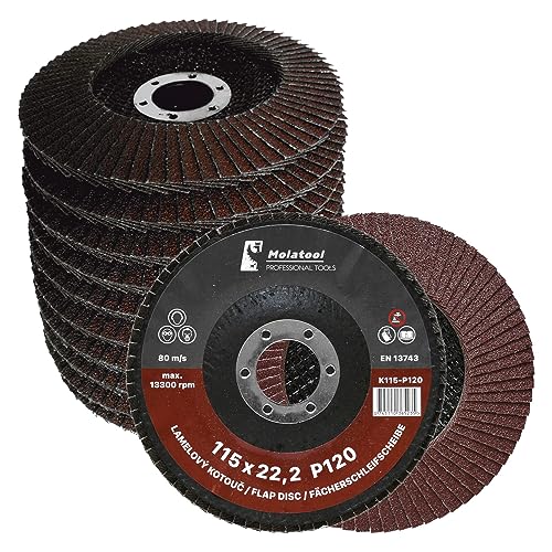 Molatool 10x Korund Fächerscheibe 115 x 22,2 Körnung 120 für Metall Kunststoff Holz - präzises Schleifen Lamellenscheiben 10 Stück Schleifmopteller/Fächerschleifscheiben/Schleifscheiben 115mm Molatool 10x Korund Fächerscheibe 115 x 22,2 Körnung 120 für Metall Kunststoff Holz - präzises Schleifen Lamellenscheiben 10 Stück Schleifmopteller/Fächerschleifscheiben/Schleifscheiben 115mm von Molatool