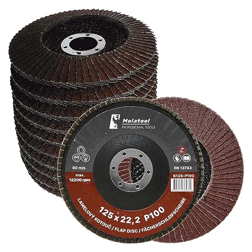 Molatool 10x Korund Fächerscheibe 125 x 22,2 Körnung 100 für Metall Kunststoff Holz - präzises Schleifen Lamellenscheiben 10 Stück Schleifmopteller/Fächerschleifscheiben/Schleifscheiben 125mm Molatool 10x Korund Fächerscheibe 125 x 22,2 Körnung 100 für Metall Kunststoff Holz - präzises Schleifen Lamellenscheiben 10 Stück Schleifmopteller/Fächerschleifscheiben/Schleifscheiben 125mm von Molatool