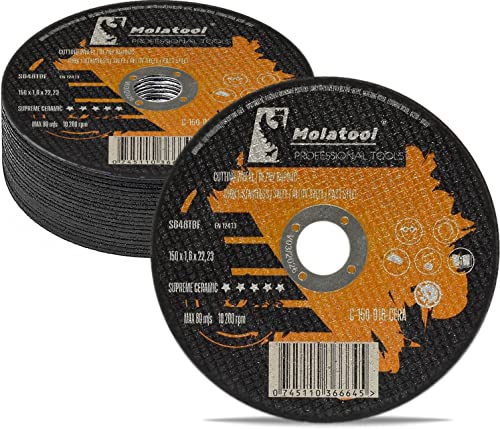 Molatool 150 x 1,6 x 22,2 mm Profi Keramik Trennscheiben 20 Stück, Professionell, für Metall, Stahl, Edelstahl/INOX, Vorteilspack 20 Stück Flexscheiben für Winkelschleifer Molatool 150 x 1,6 x 22,2 mm Profi Keramik Trennscheiben 20 Stück, Professionell, für Metall, Stahl, Edelstahl/INOX, Vorteilspack 20 Stück Flexscheiben für Winkelschleifer von Molatool