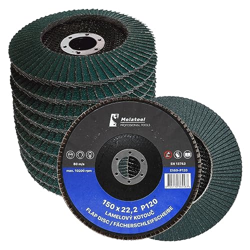Molatool Profi Fächerscheibe 150 x 22,2 Körnung 120 für Metall Holz Stahl - präzises Schleifen Lamellenscheiben 5 Stück Schleifmopteller/Fächerschleifscheiben/Schleifscheiben 150mm Winkelschleifer von Molatool