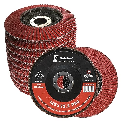 Molatool Profi Fächerscheibe Keramik 125 x 22,2 Körnung 80 für Metall Stahl - Lamellenscheiben 10 Stück Schleifmopteller/Fächerschleifscheiben/Schleifscheiben Winkelschleifer von Molatool