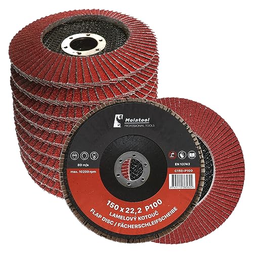 Molatool Profi Fächerscheibe Keramik 150 x 22,2 Körnung 100 für Metall Stahl - Lamellenscheiben 5 Stück Schleifmopteller/Fächerschleifscheiben/Schleifscheiben Winkelschleifer Molatool Profi Fächerscheibe Keramik 150 x 22,2 Körnung 100 für Metall Stahl - Lamellenscheiben 5 Stück Schleifmopteller/Fächerschleifscheiben/Schleifscheiben Winkelschleifer von Molatool
