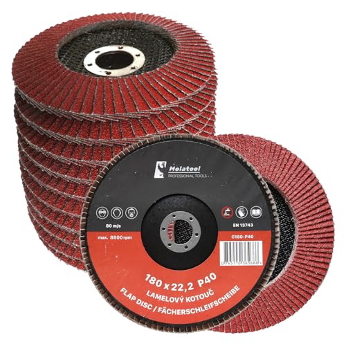 Molatool Profi Fächerscheibe Keramik 180 x 22,2 Körnung 40 Metall Holz Stahl - Lamellenscheiben 5 Stück Schleifmopteller/Fächerschleifscheiben/Schleifscheiben Winkelschleifer von Molatool