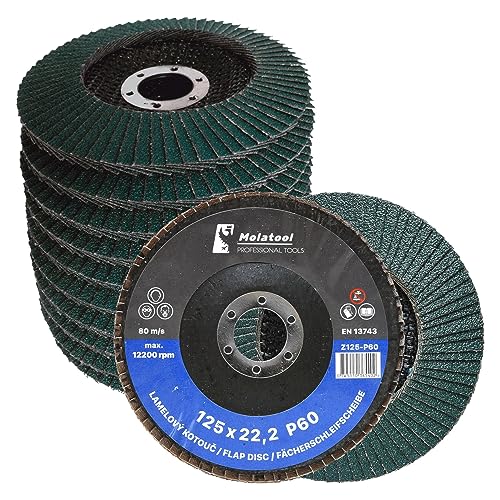 Molatool Profi Fächerscheibe VSM Zirkon 125 x 22,2 Körnung 60 für Stahl - präzises Schleifen Lamellenscheiben 10 Stück Schleifmopteller/Fächerschleifscheiben/Schleifscheiben 125mm Winkelschleifer Molatool Profi Fächerscheibe VSM Zirkon 125 x 22,2 Körnung 60 für Stahl - präzises Schleifen Lamellenscheiben 10 Stück Schleifmopteller/Fächerschleifscheiben/Schleifscheiben 125mm Winkelschleifer von Molatool