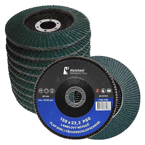 Molatool Profi Fächerscheibe VSM Zirkon 150 x 22,2 Körnung 80 für Stahl - präzises Schleifen Lamellenscheiben 5 Stück Schleifmopteller/Fächerschleifscheiben/Schleifscheiben 150mm Winkelschleifer Molatool Profi Fächerscheibe VSM Zirkon 150 x 22,2 Körnung 80 für Stahl - präzises Schleifen Lamellenscheiben 5 Stück Schleifmopteller/Fächerschleifscheiben/Schleifscheiben 150mm Winkelschleifer von Molatool