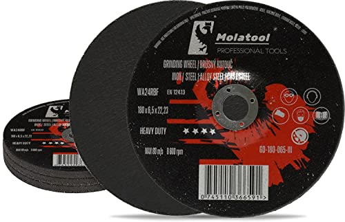 Molatool Profi Schruppscheiben 180 x 6,5 x 22,2 mm - Schleifscheiben 5 Stück - Korund - Professionell - für Metallbearbeitung - Vorteilspack 5 Stück für Winkelschleifer Molatool Profi Schruppscheiben 180 x 6,5 x 22,2 mm - Schleifscheiben 5 Stück - Korund - Professionell - für Metallbearbeitung - Vorteilspack 5 Stück für Winkelschleifer von Molatool